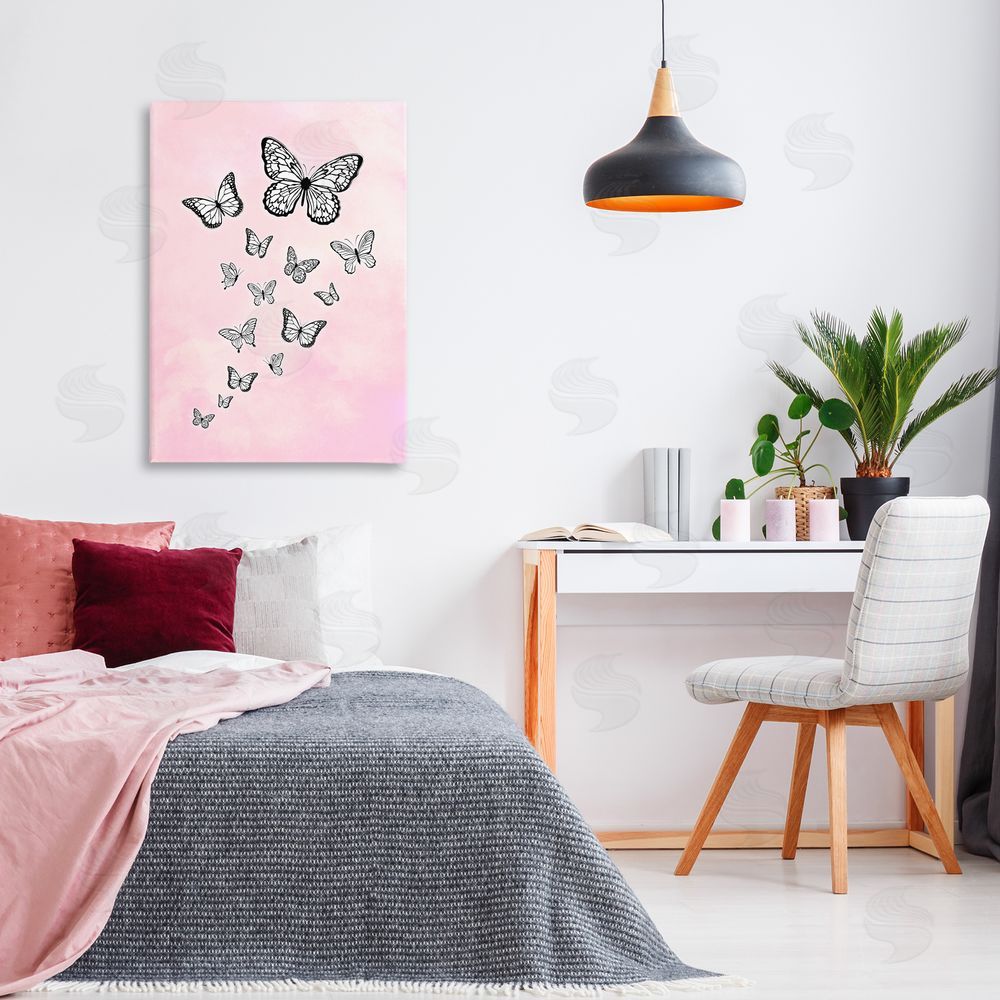 Martina Pavlova Pink Fluttering Butterflies Canvas Wall Art Print in Room