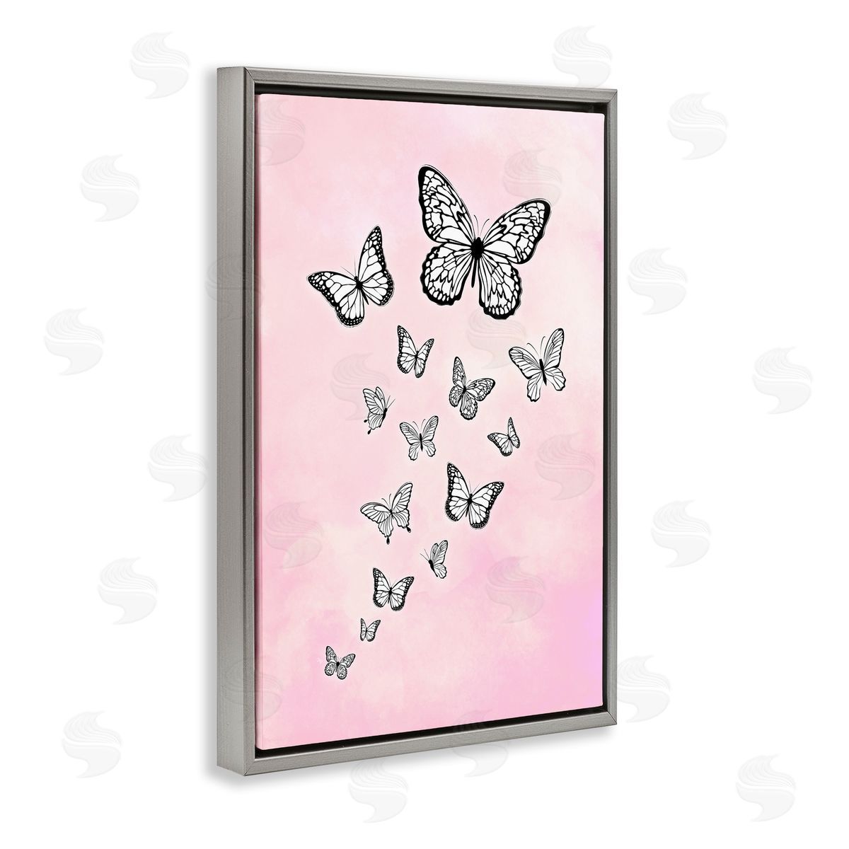 Martina Pavlova Pink Fluttering Butterflies Gray Floating Frame Canvas Wall Art Print