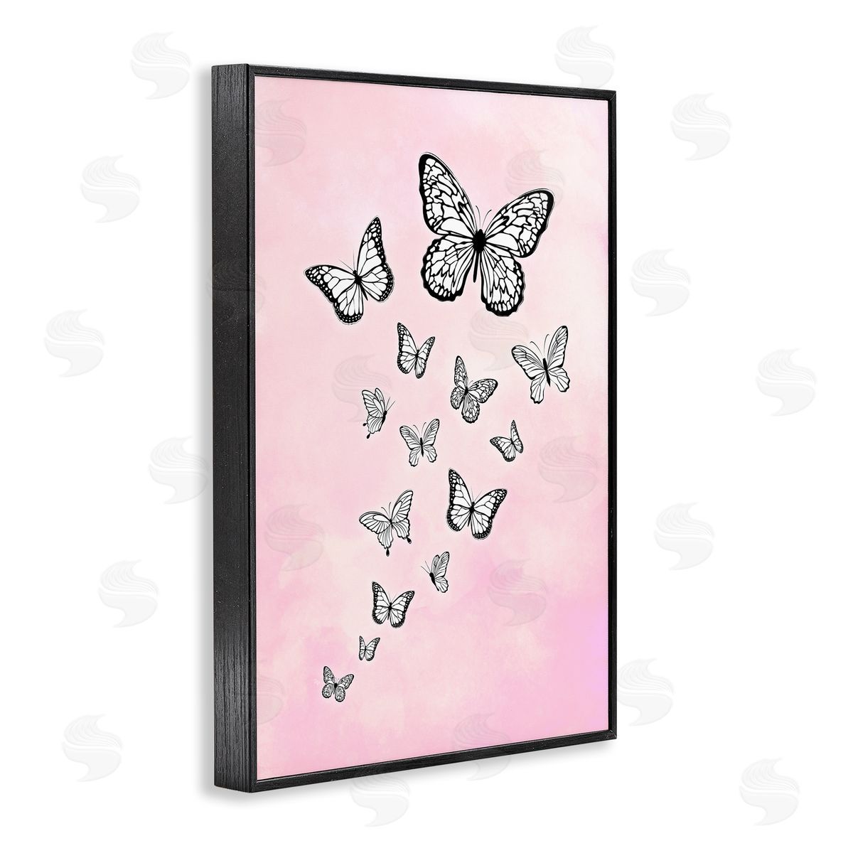 Martina Pavlova Pink Fluttering Butterflies Black Framed Giclee Wall Art Print