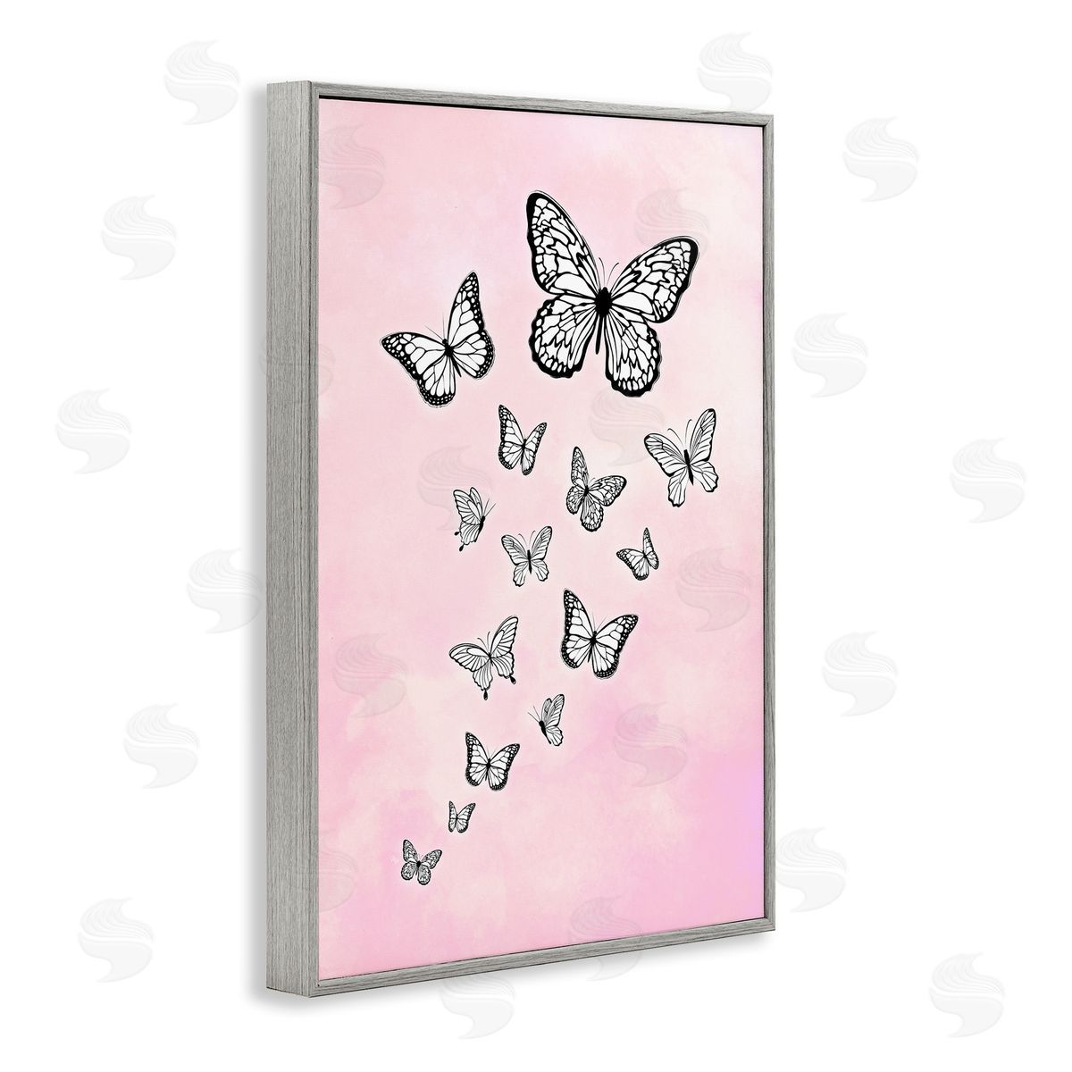 Martina Pavlova Pink Fluttering Butterflies Gray Framed Giclee Wall Art Print