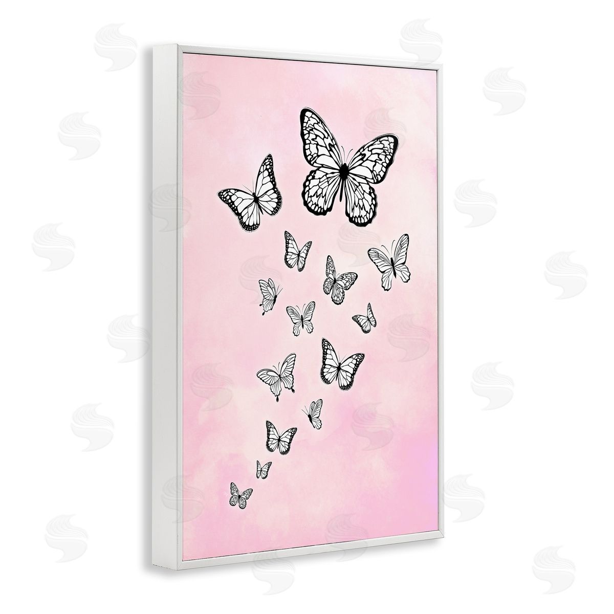 Martina Pavlova Pink Fluttering Butterflies White Framed Giclee Wall Art Print