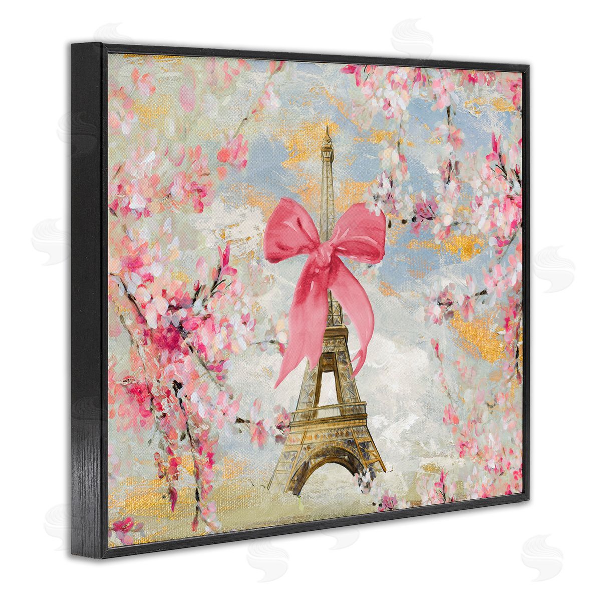 Lanie Loreth Eiffel Tower on Cherry Blossoms Black Framed Giclee Wall Art Print