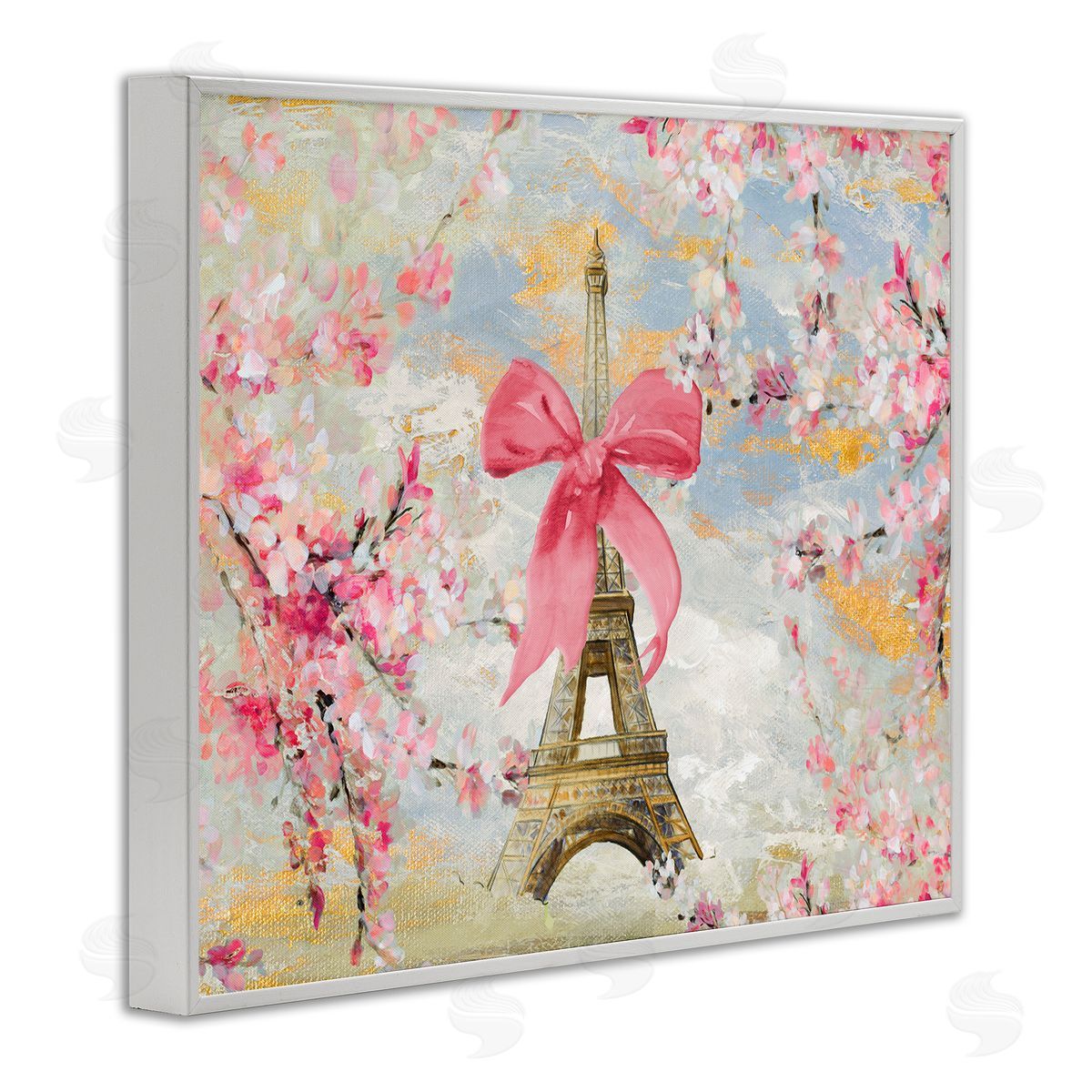 Lanie Loreth Eiffel Tower on Cherry Blossoms White Framed Giclee Wall Art Print