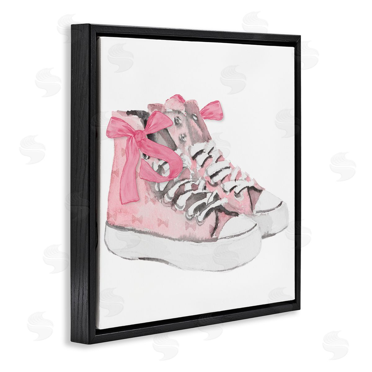 Lanie Loreth Simple Pink Bow Sneakers Black Floating Frame Canvas Wall Art Print
