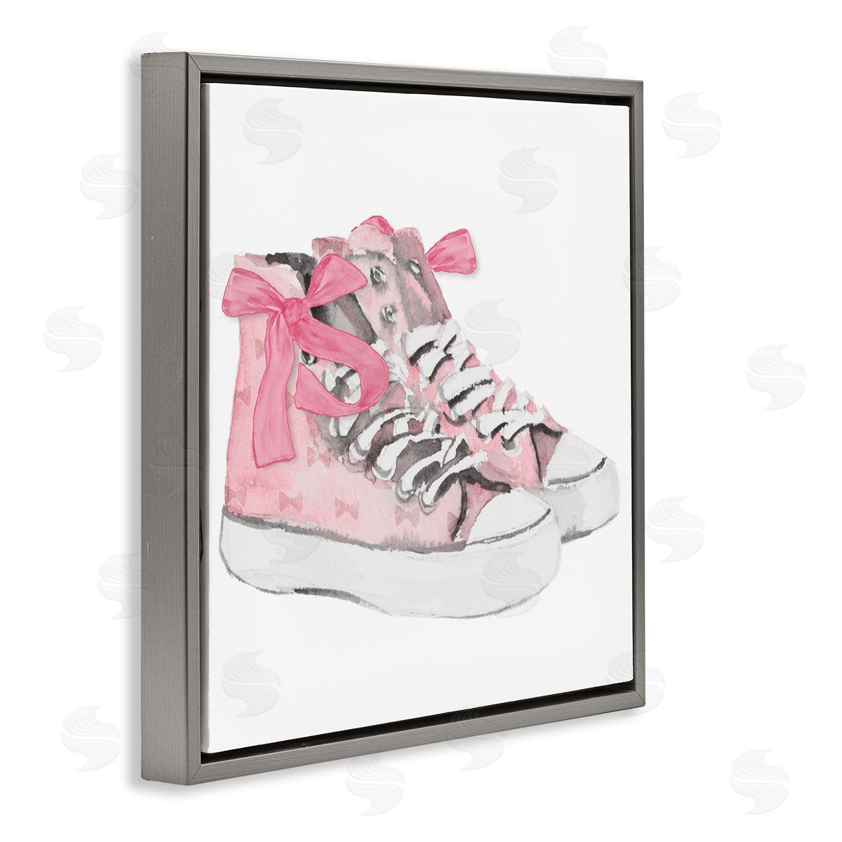 Lanie Loreth Simple Pink Bow Sneakers Gray Floating Frame Canvas Wall Art Print