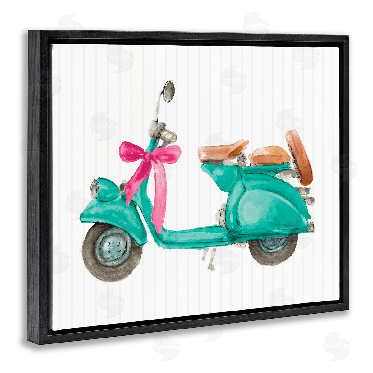Lanie Loreth Turquoise Scooter & Bow Black Floating Frame Canvas Wall Art Print