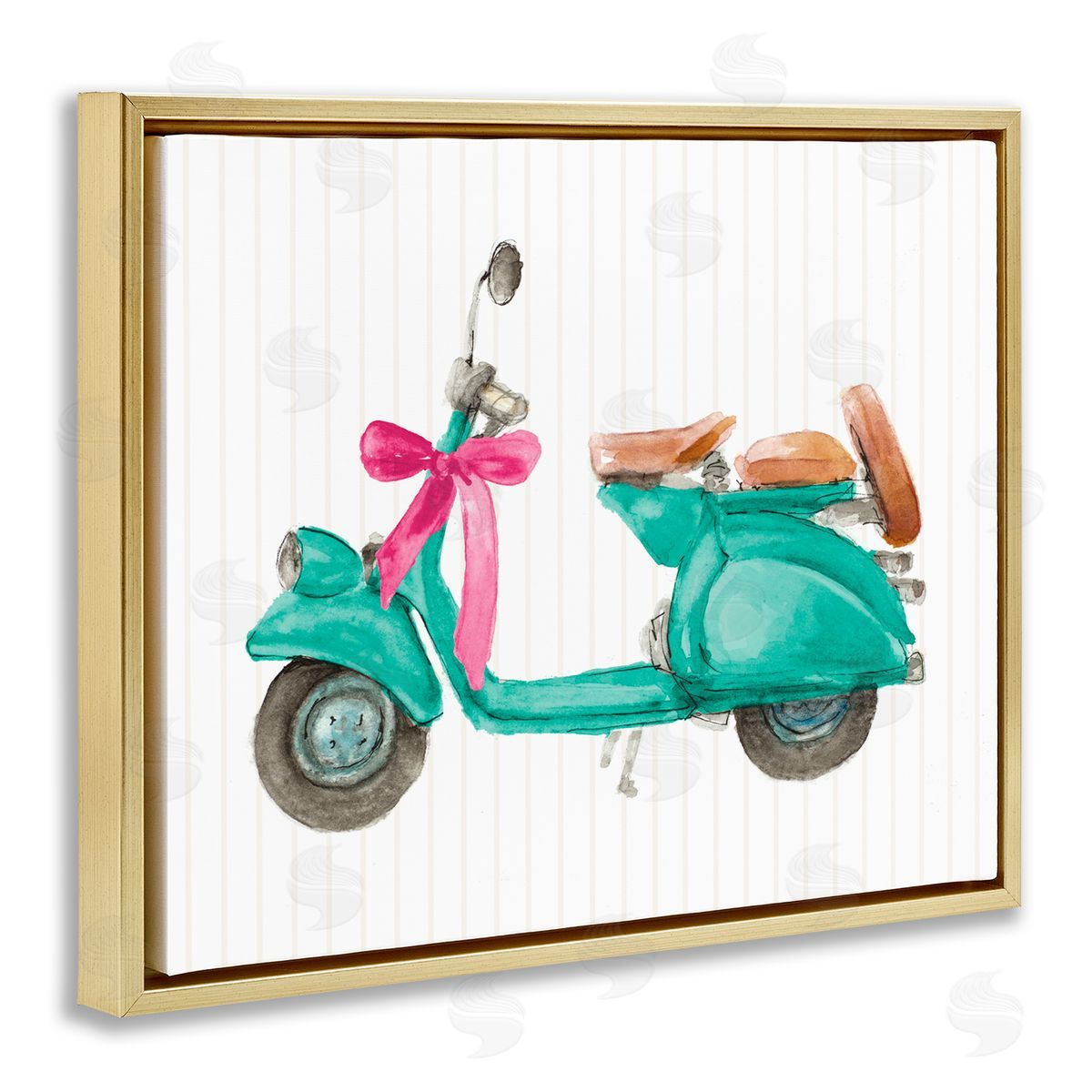 Lanie Loreth Turquoise Scooter & Bow Gold Floating Frame Canvas Wall Art Print