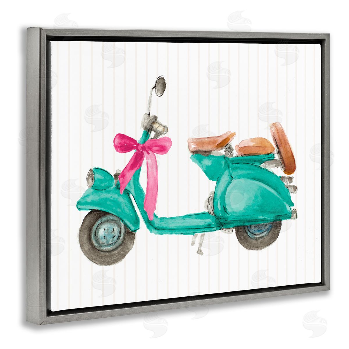 Lanie Loreth Turquoise Scooter & Bow Gray Floating Frame Canvas Wall Art Print