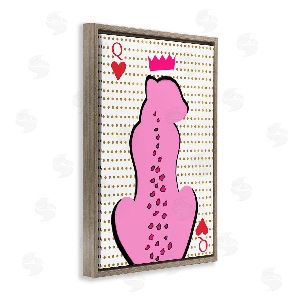 Anna Quach Queen of Hearts Leopard Brown Floating Frame Canvas Wall Art Print