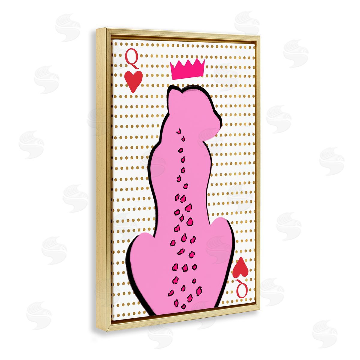 Anna Quach Queen of Hearts Leopard Gold Floating Frame Canvas Wall Art Print