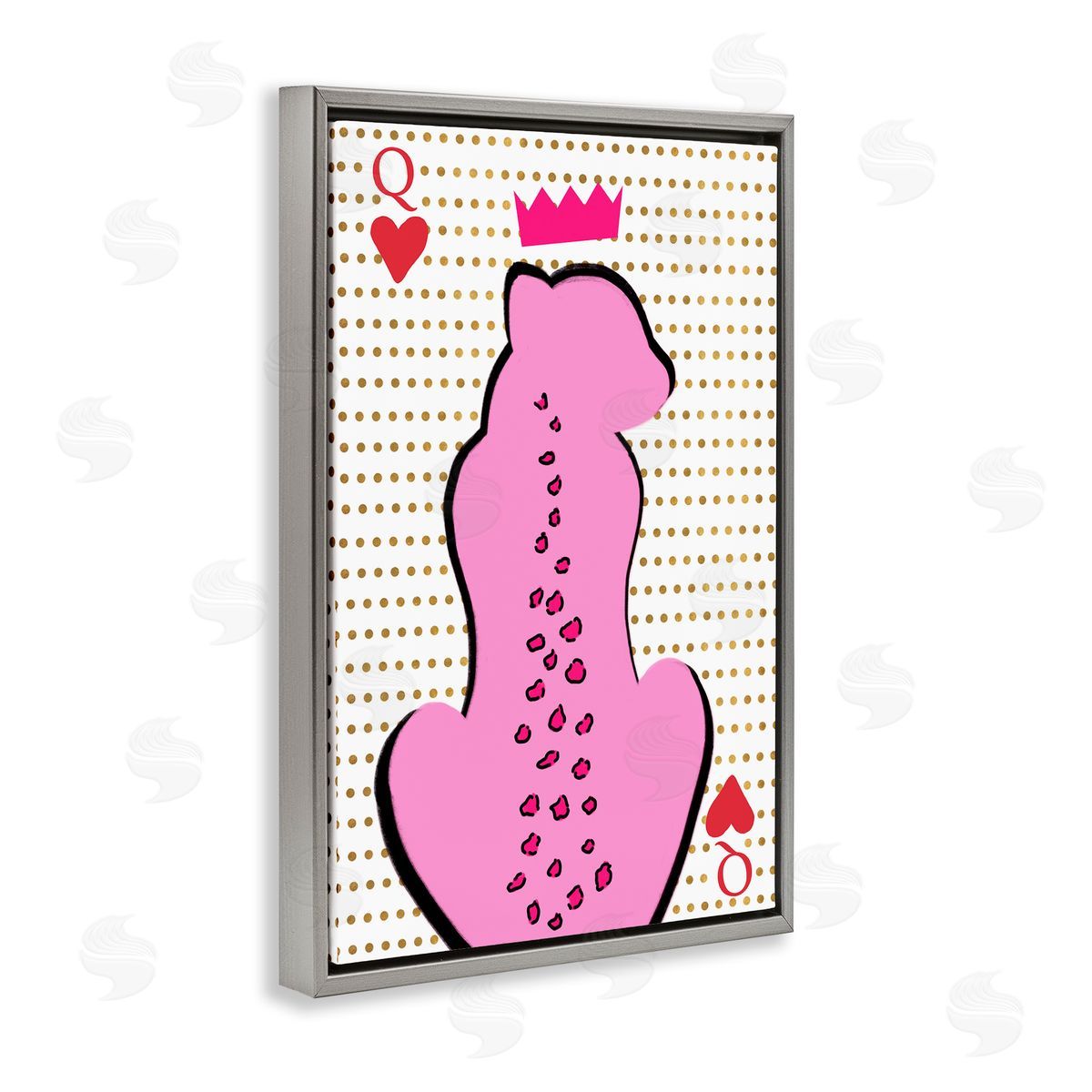 Anna Quach Queen of Hearts Leopard Gray Floating Frame Canvas Wall Art Print