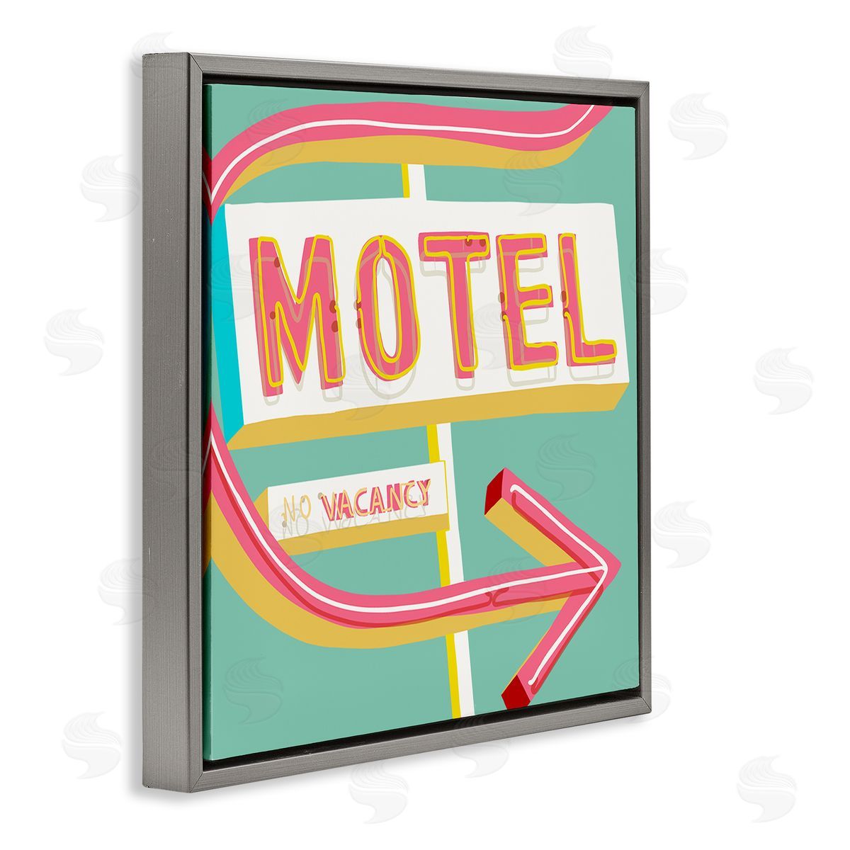 Jen Bucheli Retro Motel Vacancy Gray Floating Frame Canvas Wall Art Print
