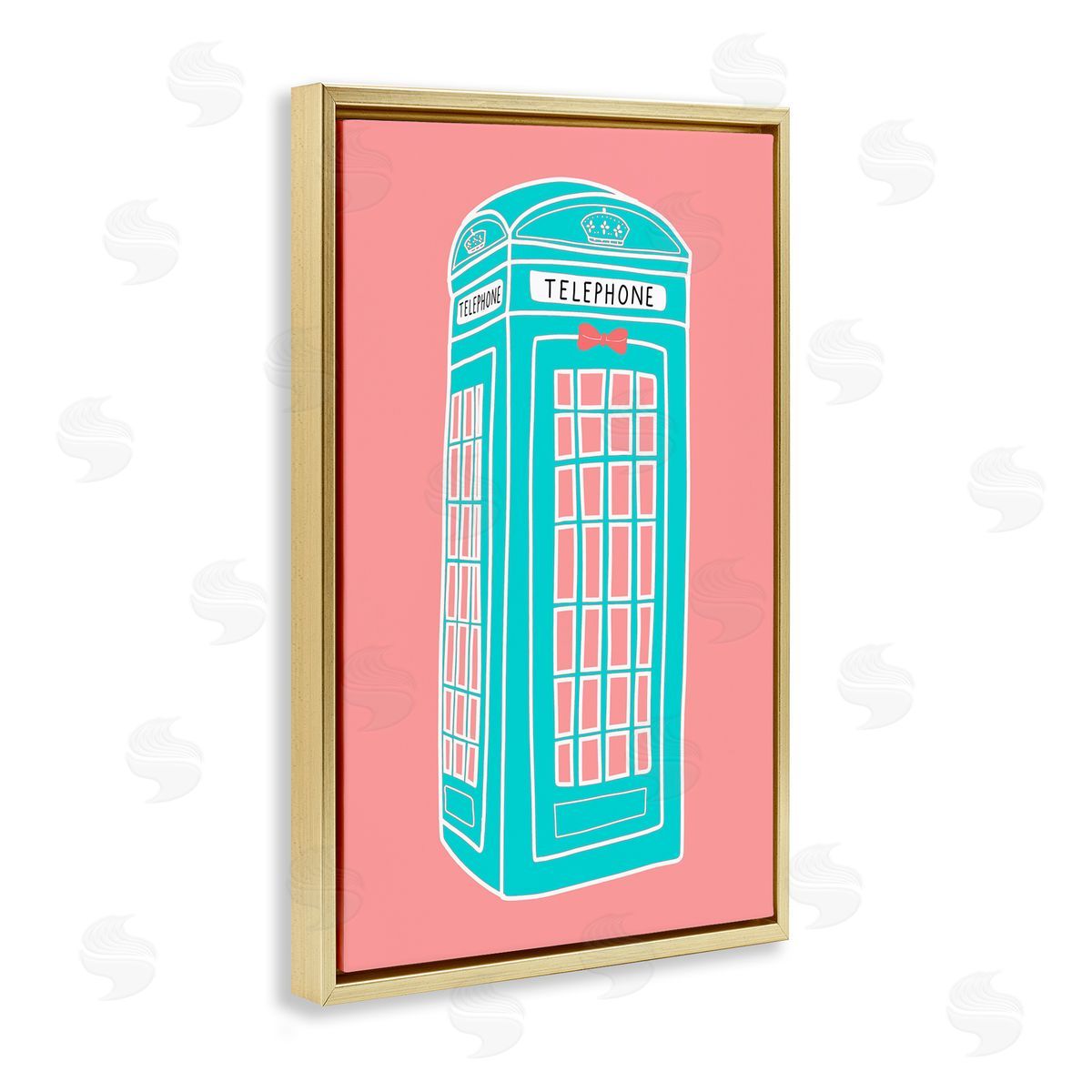 Jen Bucheli Pastel Telephone Booth Gold Floating Frame Canvas Wall Art Print