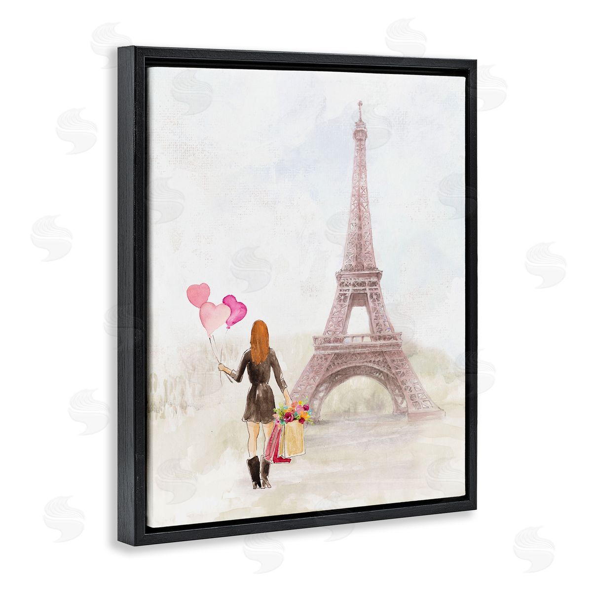 Lanie Loreth Eiffel Tower & Heart Balloons Black Floating Frame Canvas Wall Art Print