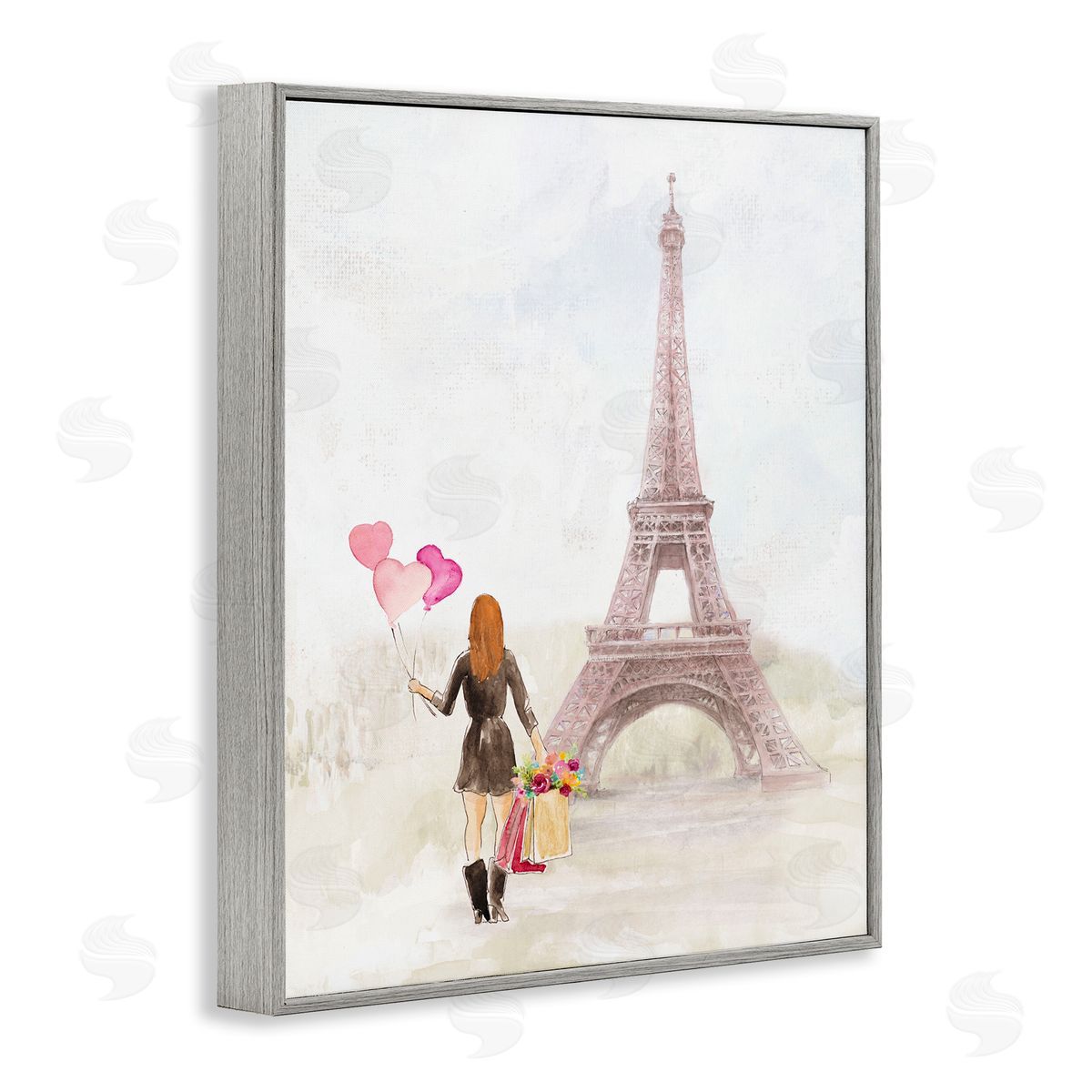 Lanie Loreth Eiffel Tower & Heart Balloons Gray Framed Giclee Wall Art Print
