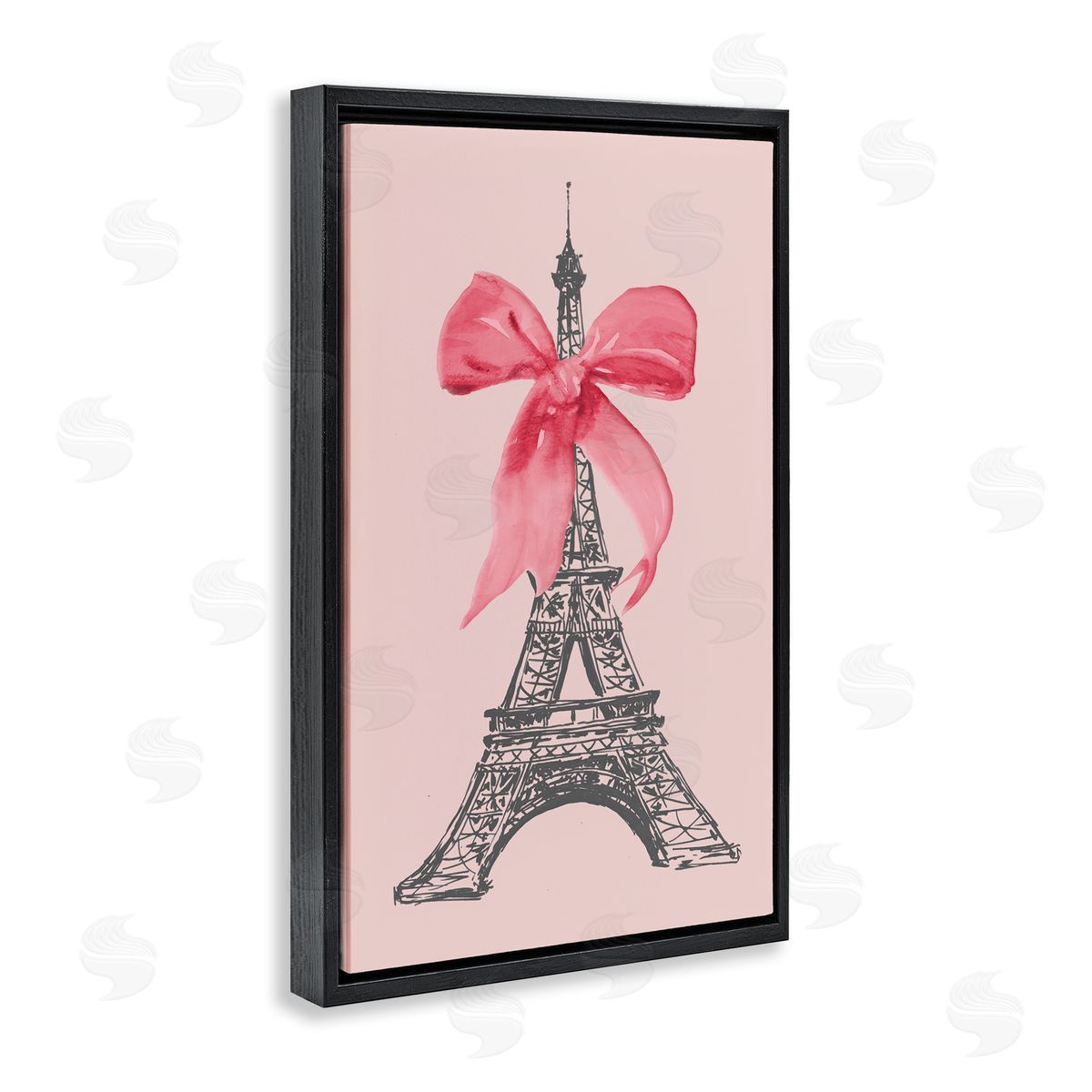 Lanie Loreth Pink Bow on Eiffel Tower Black Floating Frame Canvas Wall Art Print