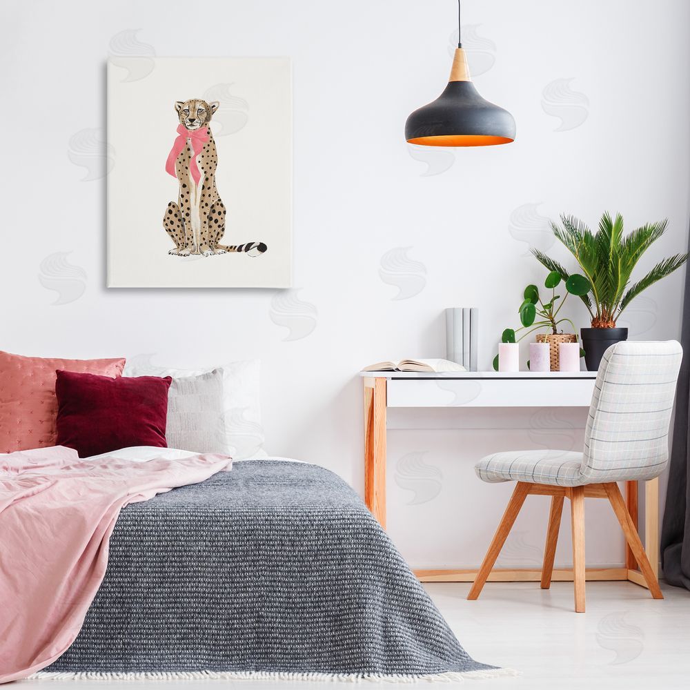Patricia Pinto Trendy Cheetah with Ribbon Canvas Wall Art Print in Room