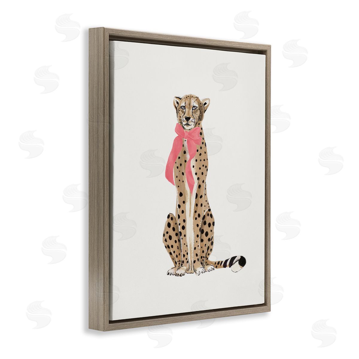 Patricia Pinto Trendy Cheetah with Ribbon Brown Floating Frame Canvas Wall Art Print