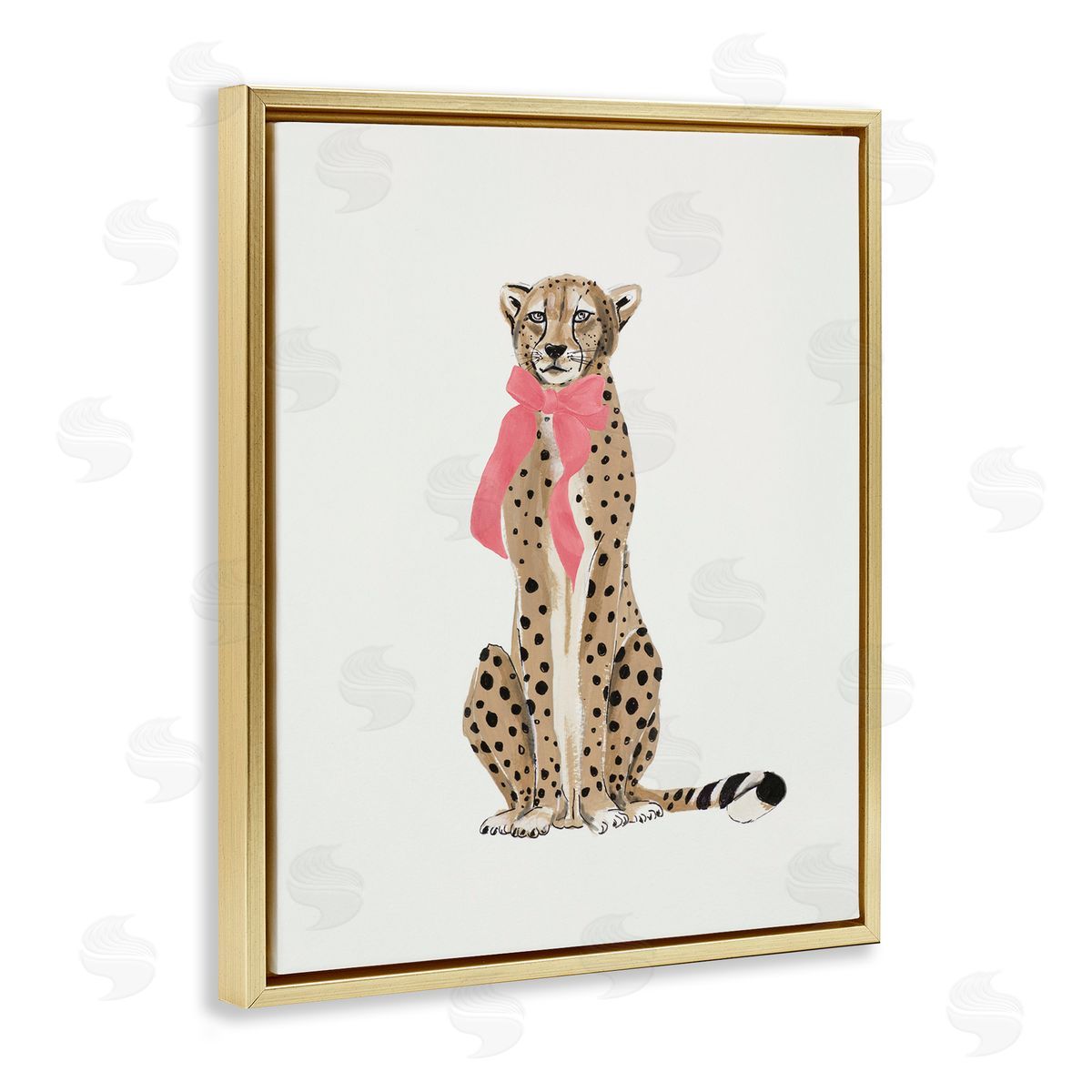 Patricia Pinto Trendy Cheetah with Ribbon Gold Floating Frame Canvas Wall Art Print
