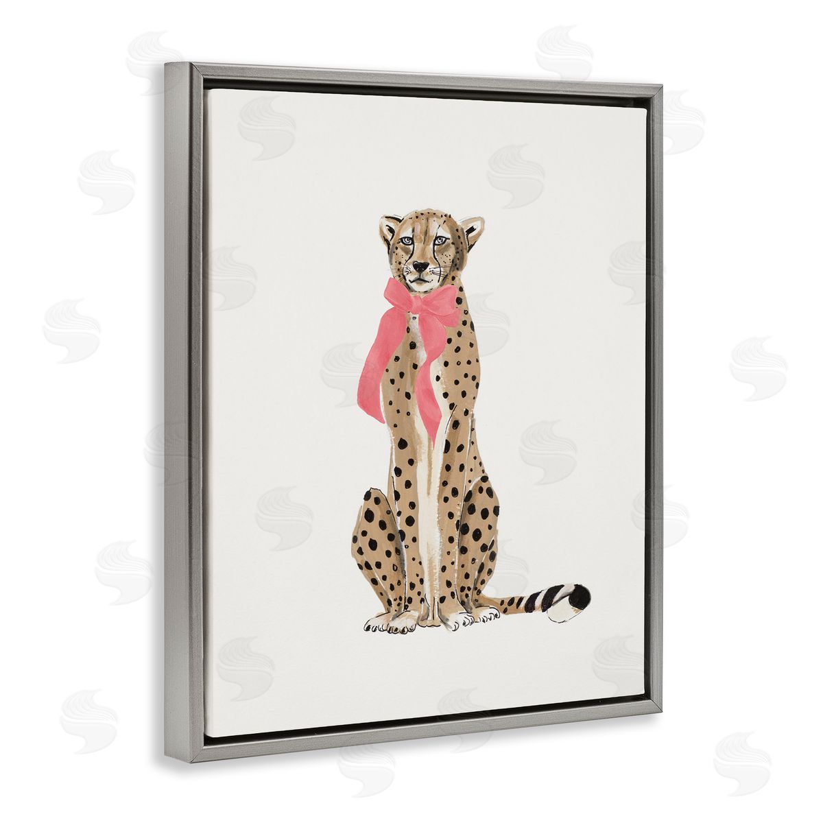 Patricia Pinto Trendy Cheetah with Ribbon Gray Floating Frame Canvas Wall Art Print