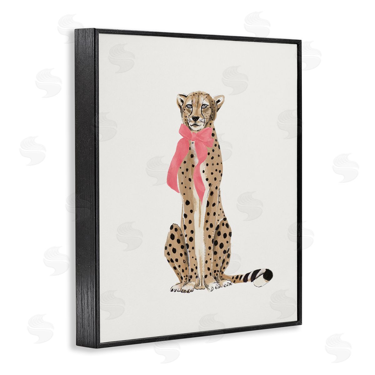Patricia Pinto Trendy Cheetah with Ribbon Black Framed Giclee Wall Art Print