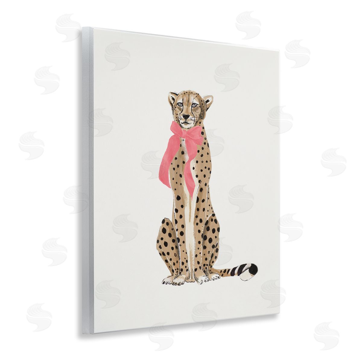 Patricia Pinto Trendy Cheetah with Ribbon Wooden Wall Plaque Art Print