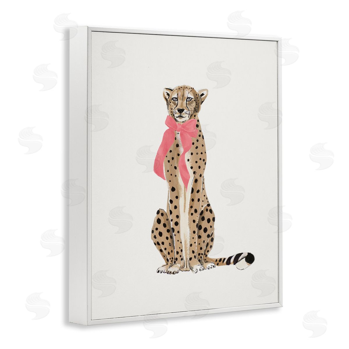 Patricia Pinto Trendy Cheetah with Ribbon White Framed Giclee Wall Art Print