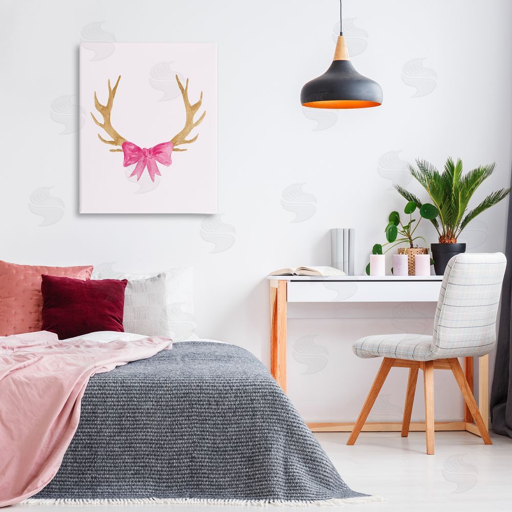 Lucille Price Bow On Deer Antlers Canvas Wall Art Print in Room