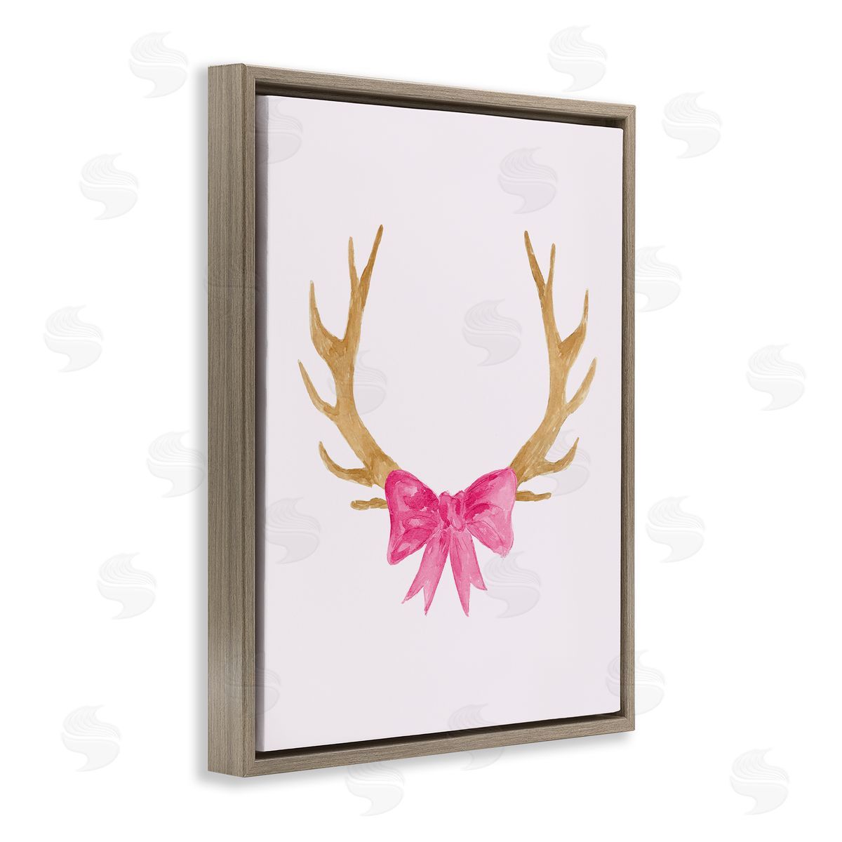 Lucille Price Bow On Deer Antlers Brown Floating Frame Canvas Wall Art Print