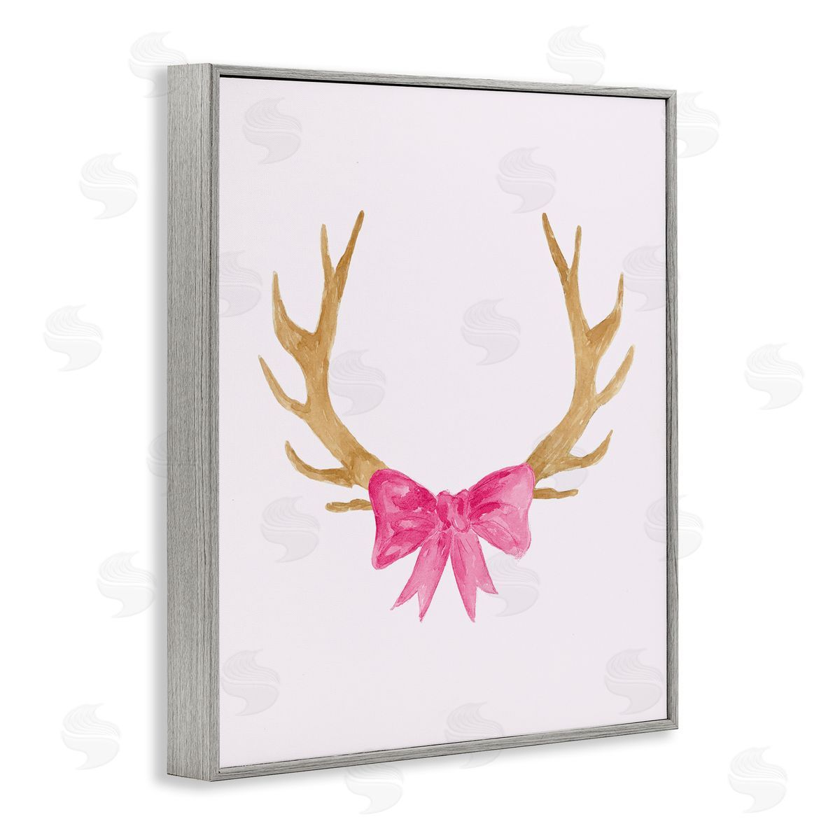 Lucille Price Bow On Deer Antlers Gray Framed Giclee Wall Art Print