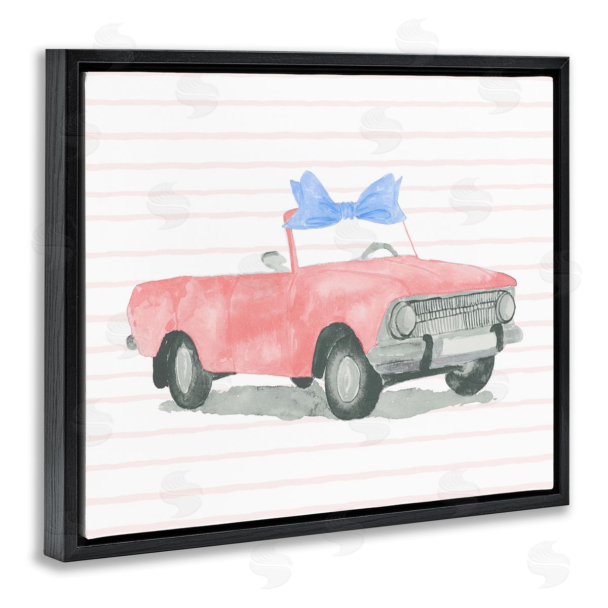 Lucille Price Blue Bow on Antique Car Black Floating Frame Canvas Wall Art Print