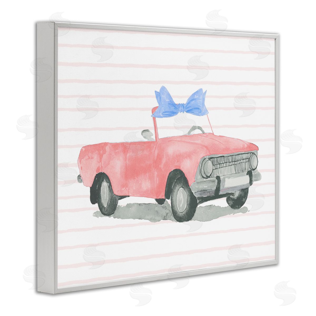 Lucille Price Blue Bow on Antique Car White Framed Giclee Wall Art Print
