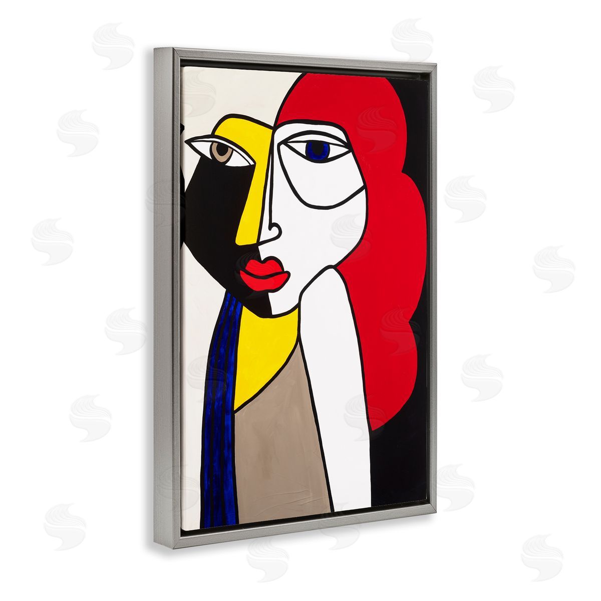 Ruth Fromstein Her Abstract Cubism Face Gray Floating Frame Canvas Wall Art Print