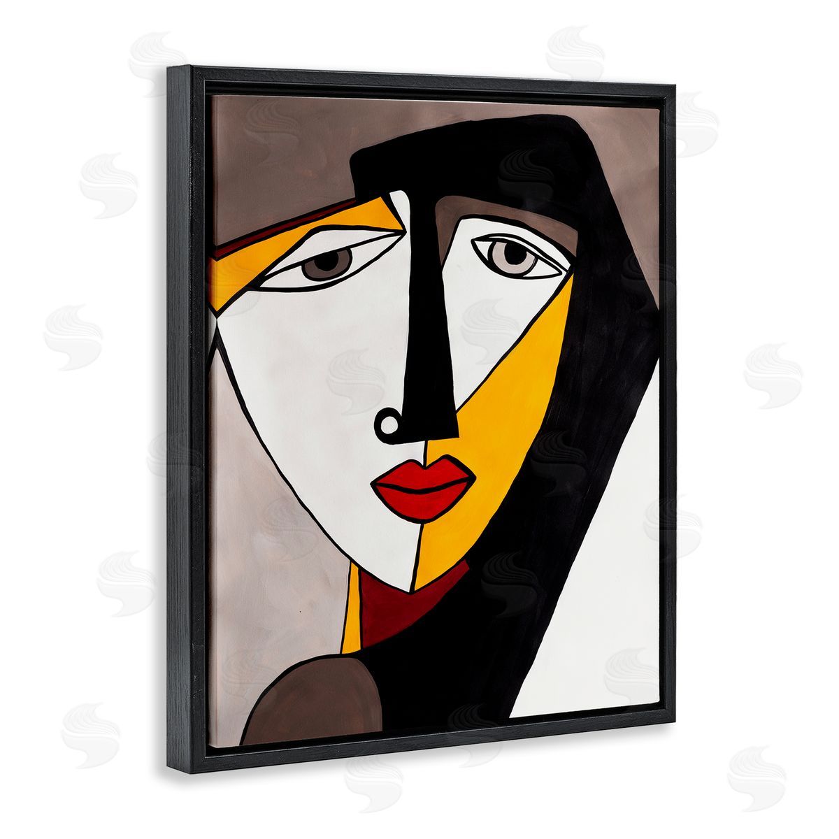 Ruth Fromstein Cubism Female Face Black Floating Frame Canvas Wall Art Print