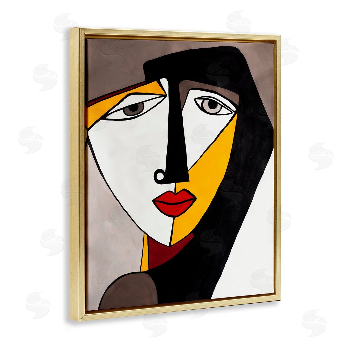 Ruth Fromstein Cubism Female Face Gold Floating Frame Canvas Wall Art Print