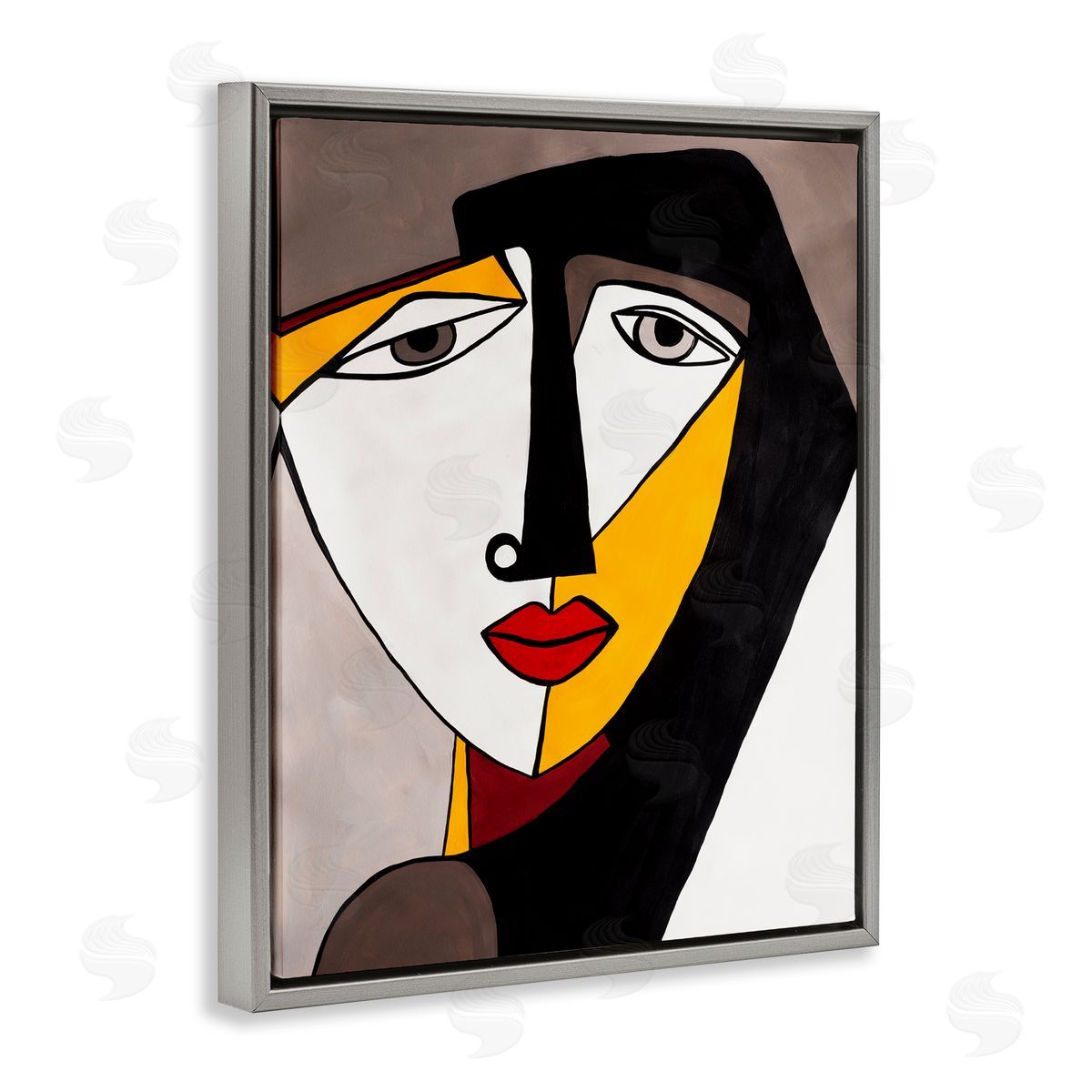 Ruth Fromstein Cubism Female Face Gray Floating Frame Canvas Wall Art Print
