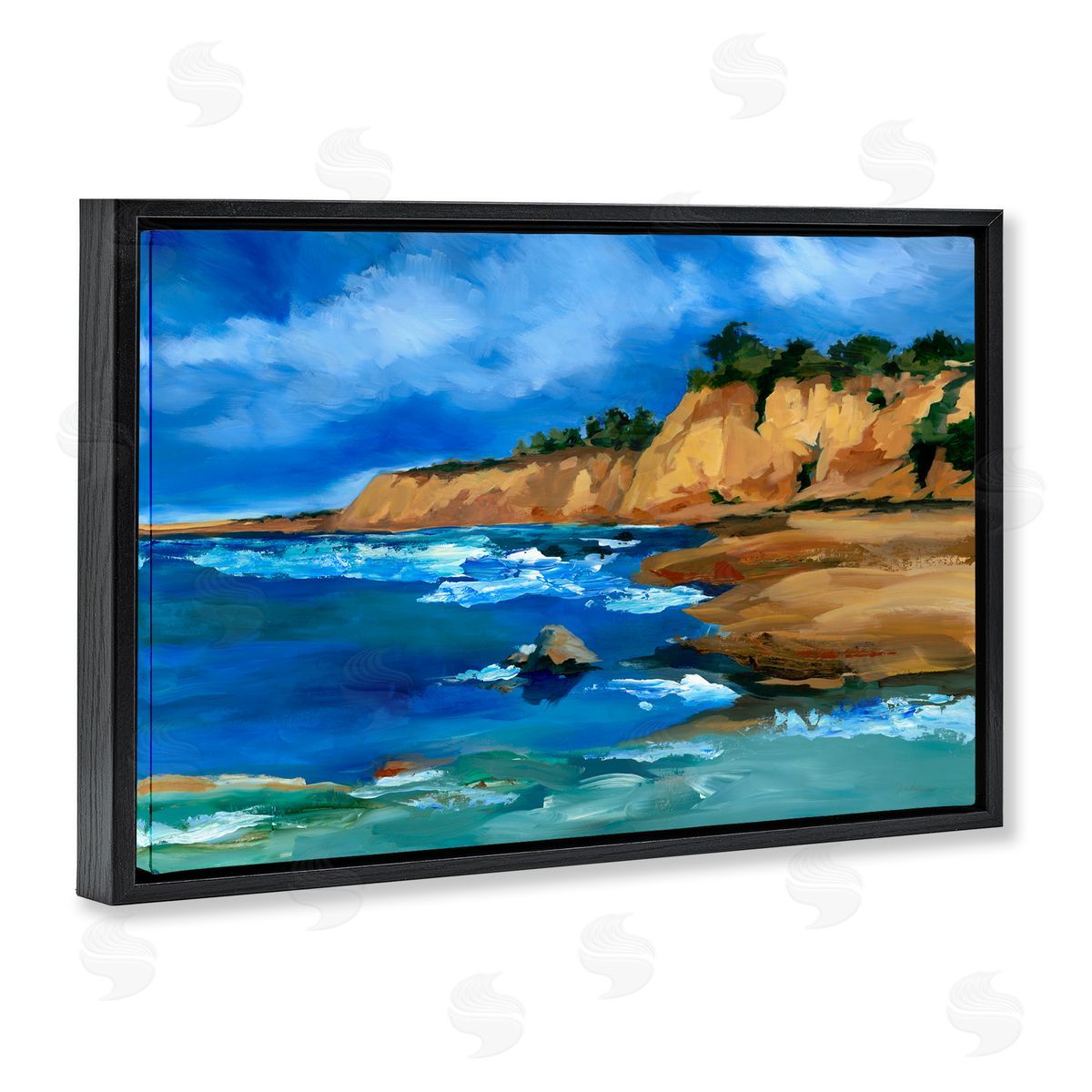 Liz Jardine Beachside Cliffs Landscape Black Floating Frame Canvas Wall Art Print