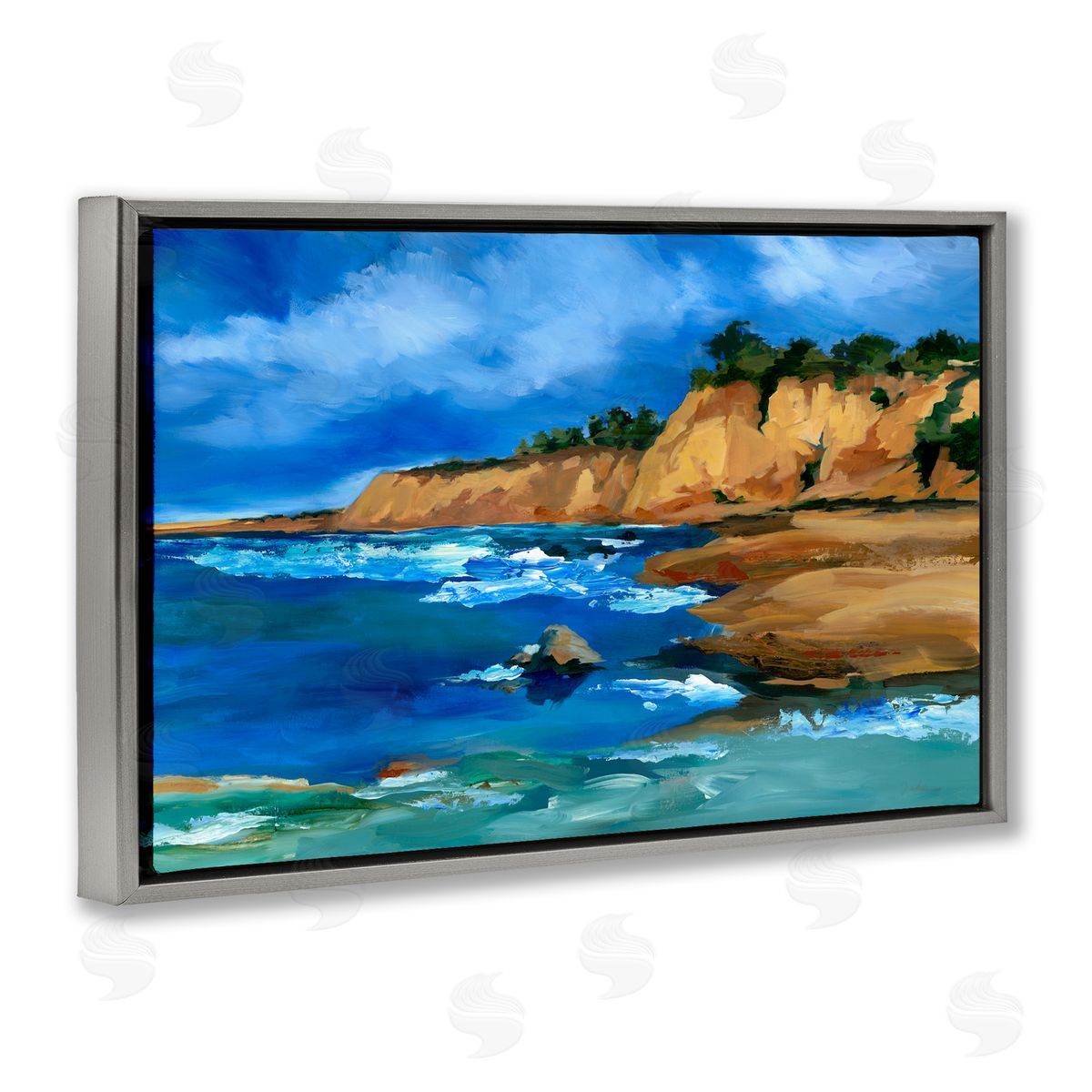 Liz Jardine Beachside Cliffs Landscape Gray Floating Frame Canvas Wall Art Print