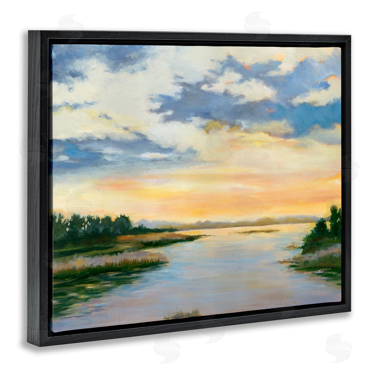 Liz Jardine Sunrise Over Shallow Water Black Floating Frame Canvas Wall Art Print