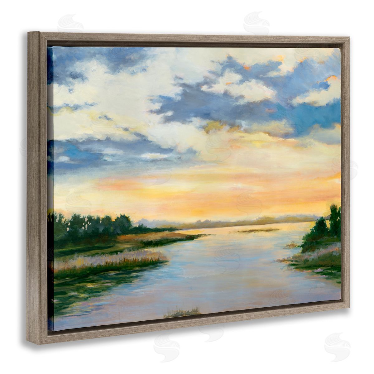 Liz Jardine Sunrise Over Shallow Water Brown Floating Frame Canvas Wall Art Print