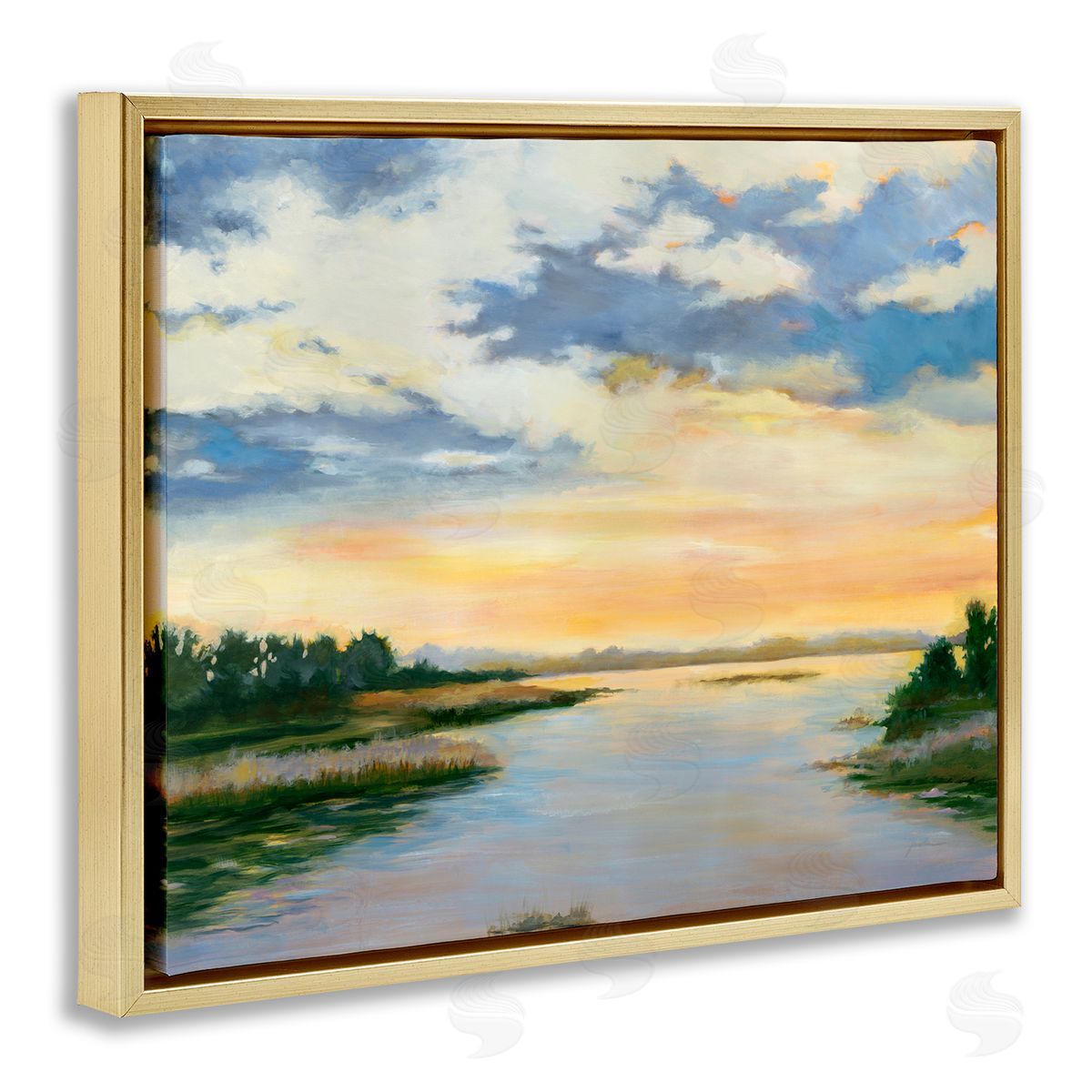 Liz Jardine Sunrise Over Shallow Water Gold Floating Frame Canvas Wall Art Print