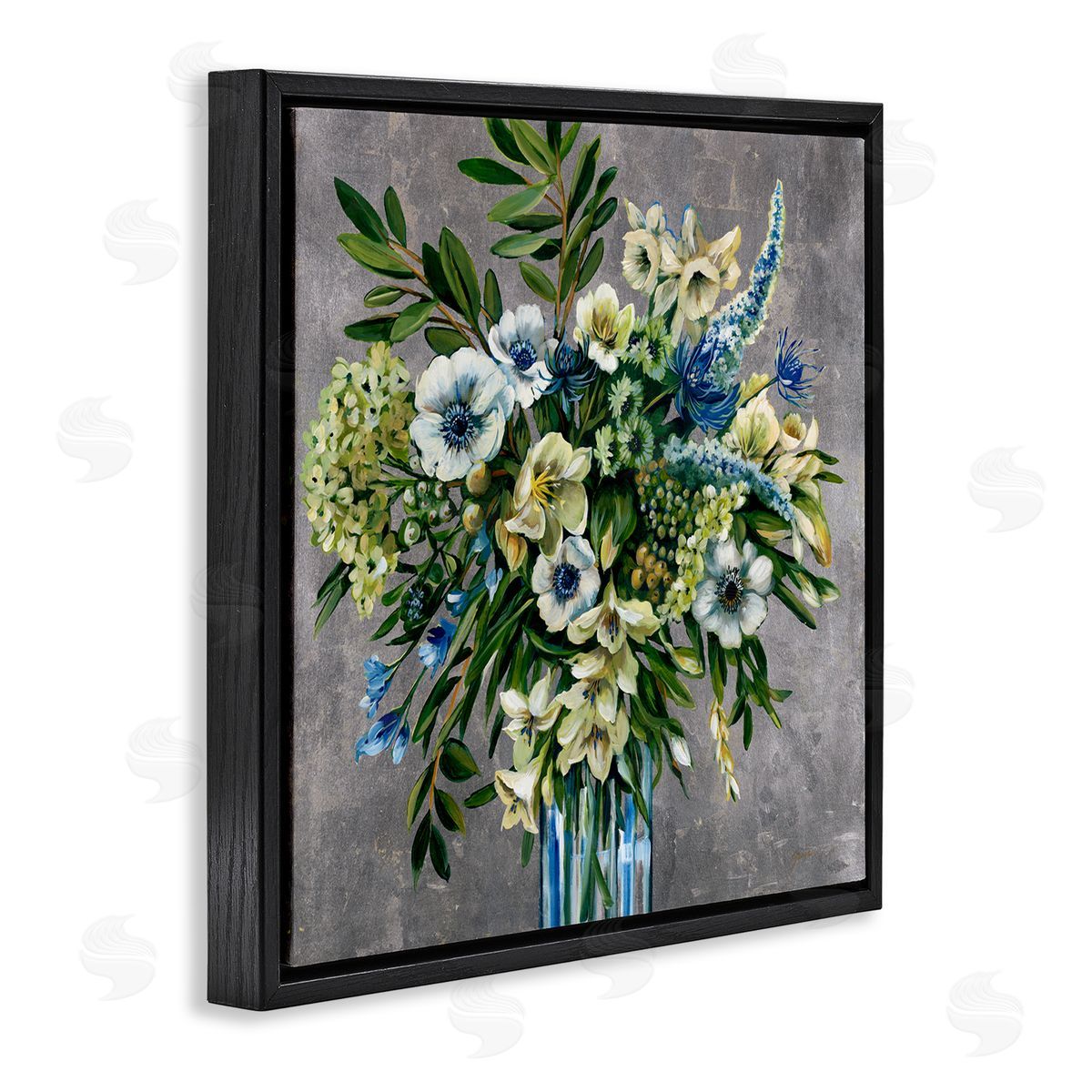 Liz Jardine Traditional Bouquet of Flowers Black Floating Frame Canvas Wall Art Print
