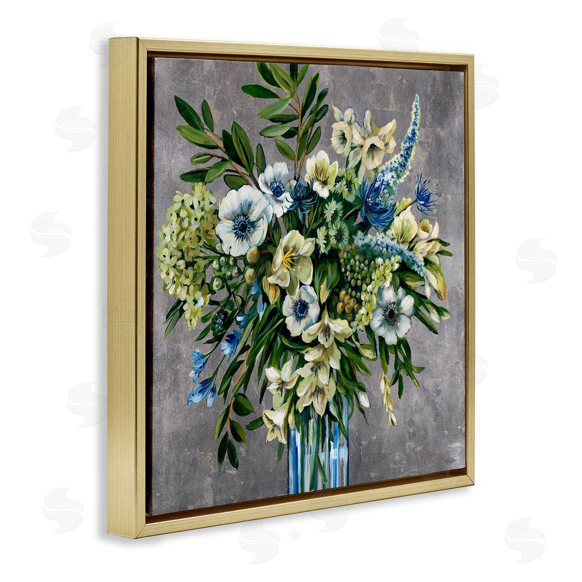Liz Jardine Traditional Bouquet of Flowers Gold Floating Frame Canvas Wall Art Print
