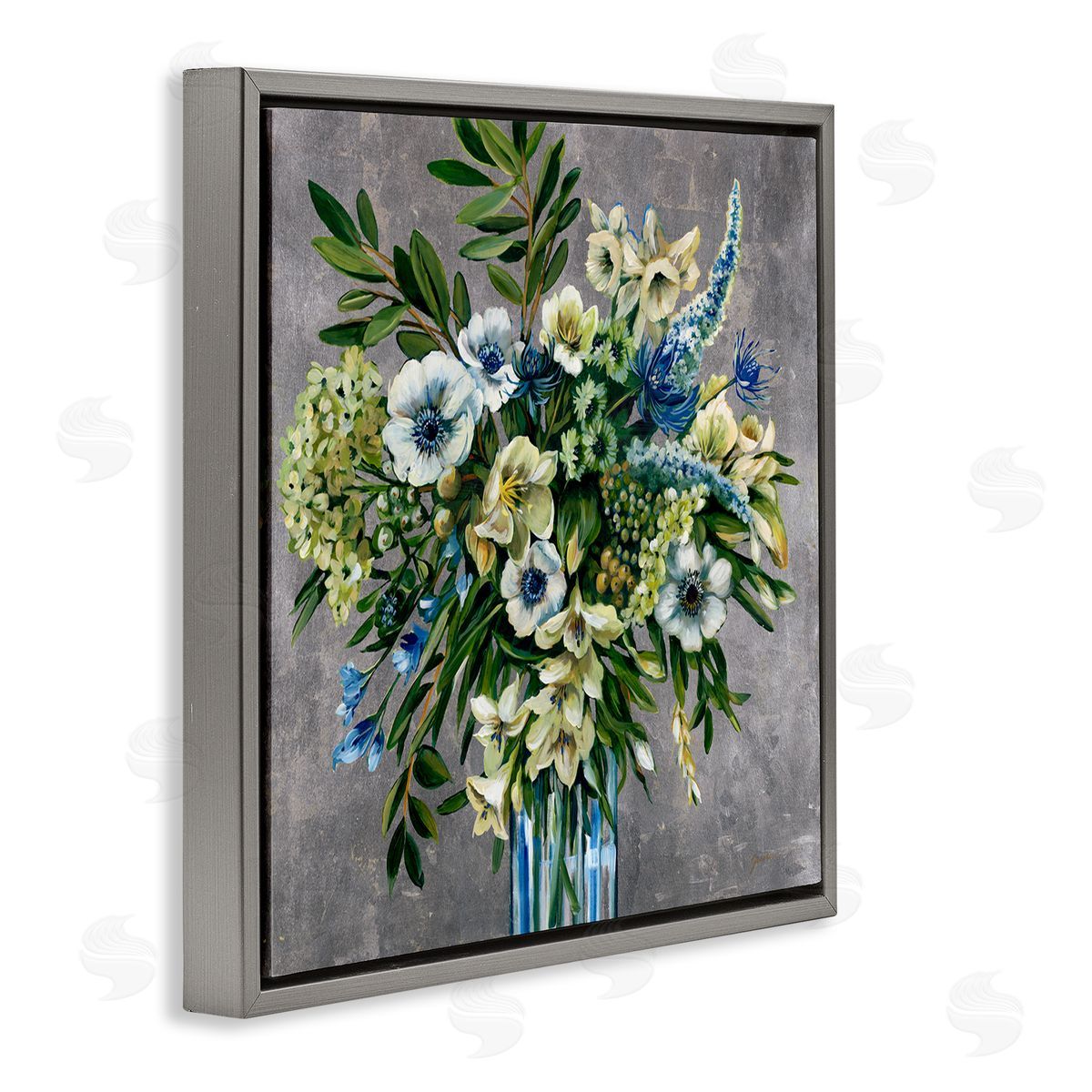 Liz Jardine Traditional Bouquet of Flowers Gray Floating Frame Canvas Wall Art Print