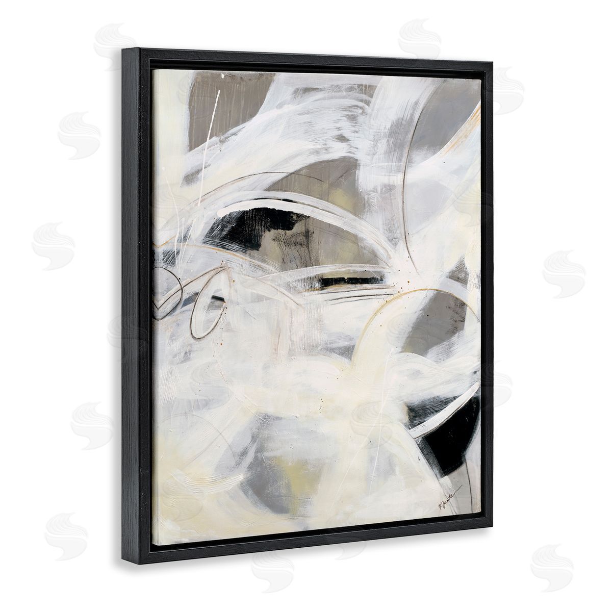 Ruth Fromstein White Abstract Expression Black Floating Frame Canvas Wall Art Print