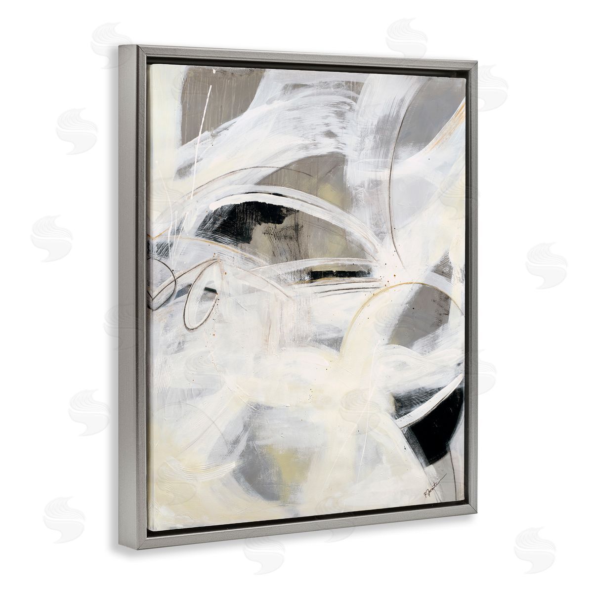 Ruth Fromstein White Abstract Expression Gray Floating Frame Canvas Wall Art Print