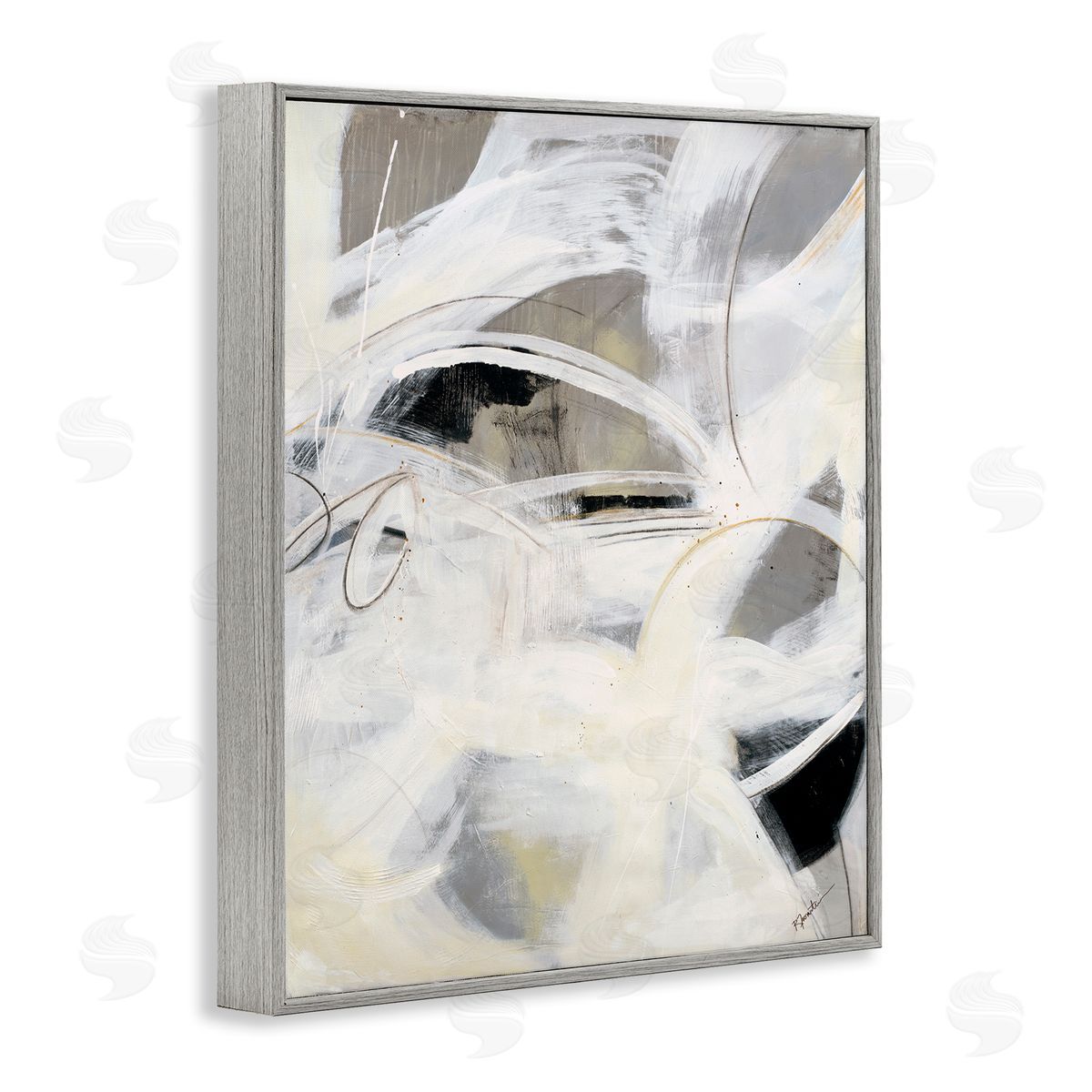 Ruth Fromstein White Abstract Expression Gray Framed Giclee Wall Art Print