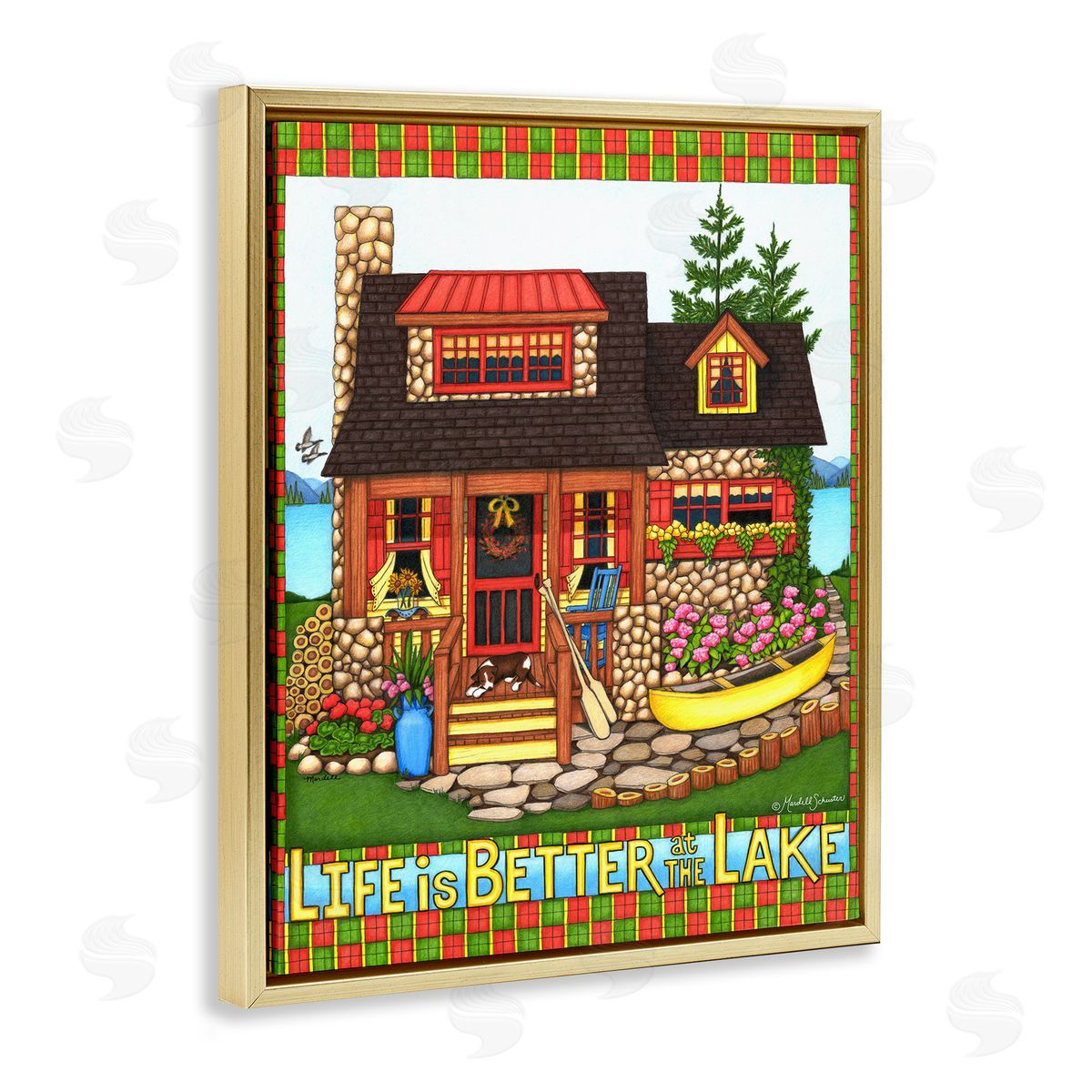 Mardell Schuster Patterned Better At Lake Gold Floating Frame Canvas Wall Art Print