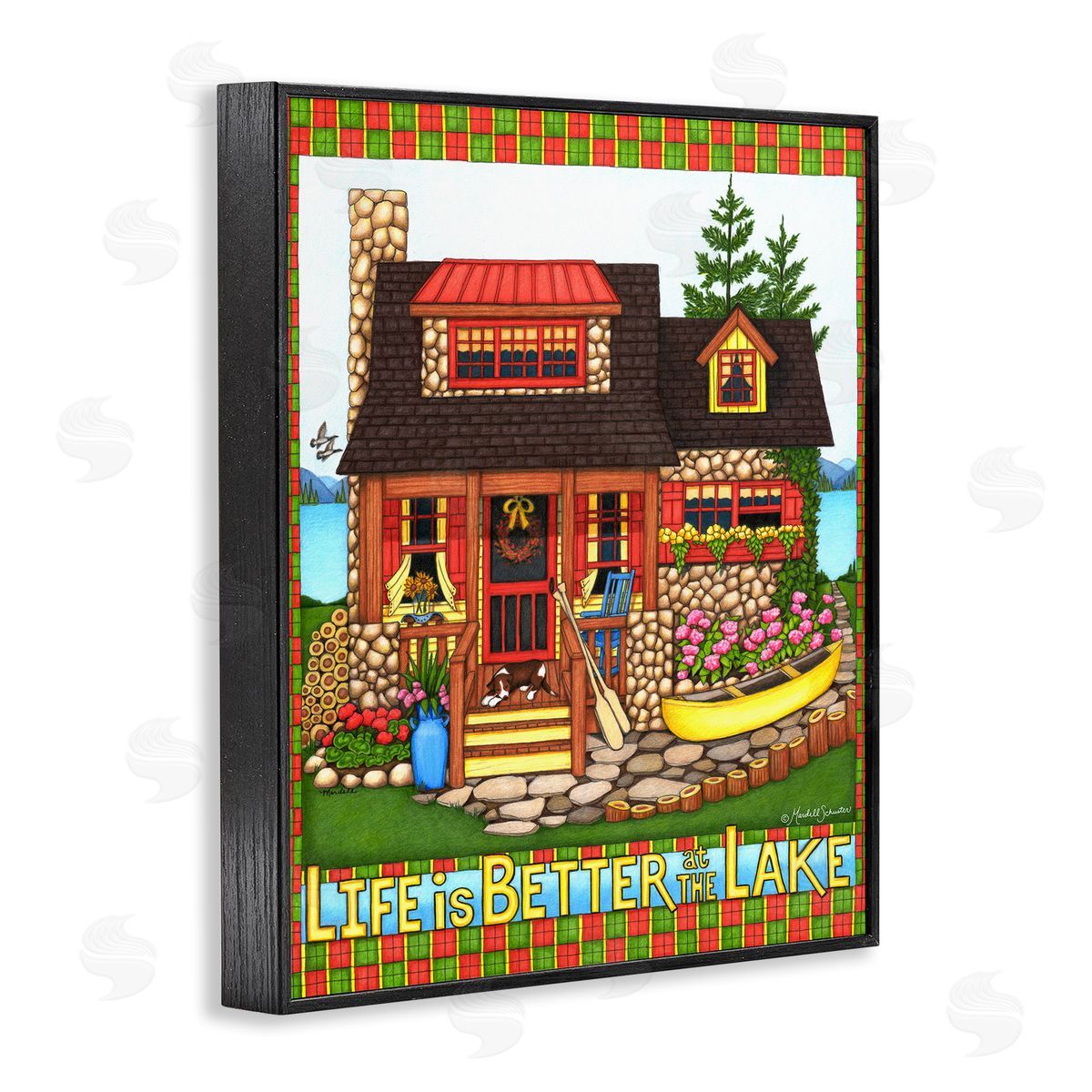 Mardell Schuster Patterned Better At Lake Black Framed Giclee Wall Art Print