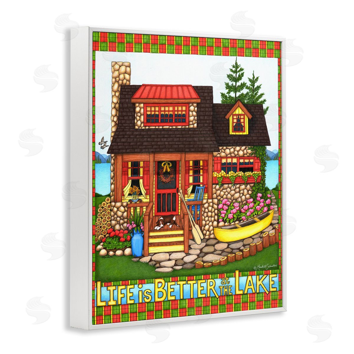 Mardell Schuster Patterned Better At Lake White Framed Giclee Wall Art Print